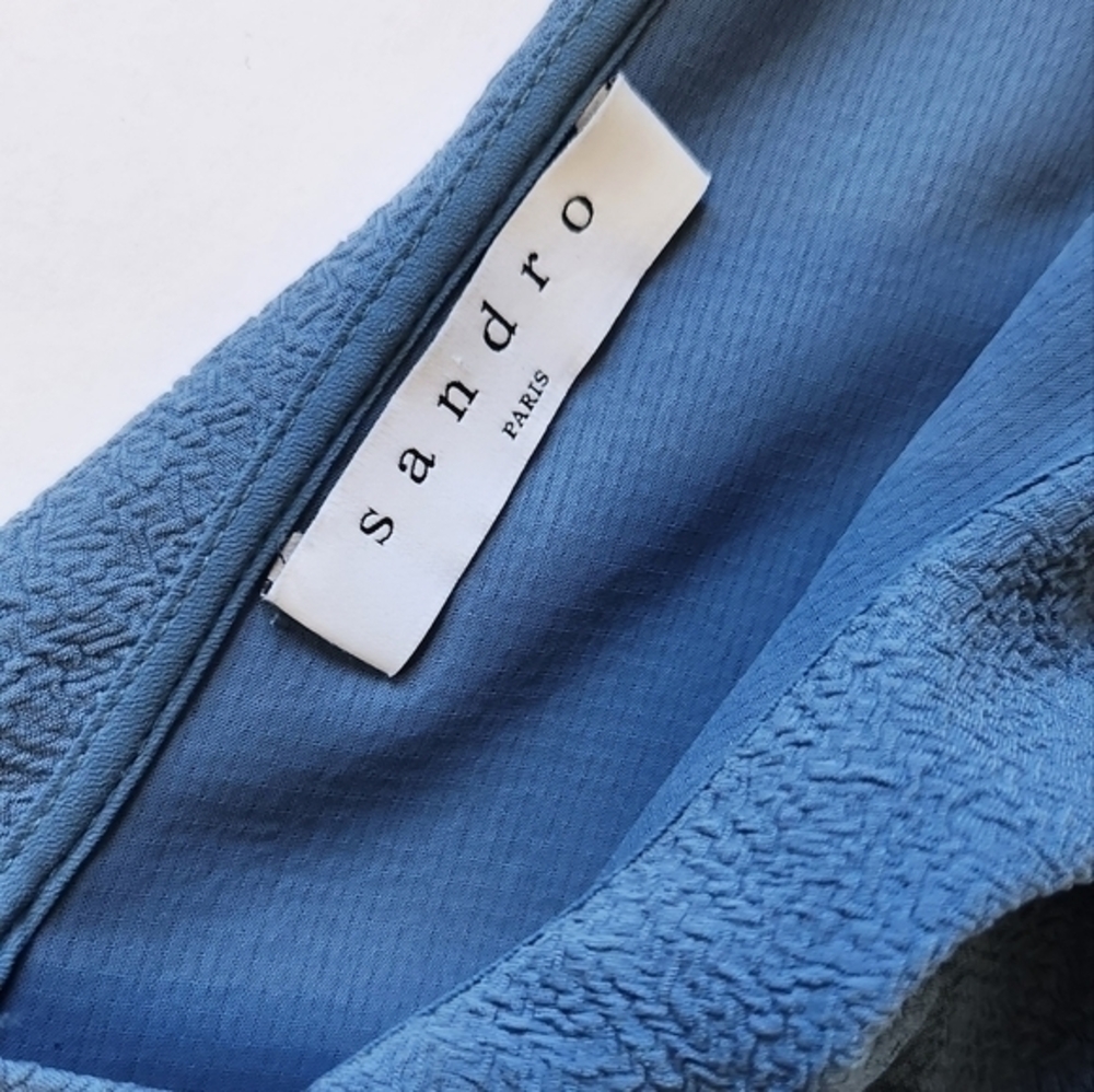SANDRO PARIS LIGHT‎ BLUE RUFFLE A LINE DRESS - Picture 10 of 12